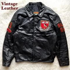 90's✨レザーコーチジャケット スタジャン 本革 44 ブラック ワッペン