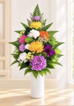 豪華 大きめ高さ50センチ プリザーブドフラワー 仏花 1基 花器あり