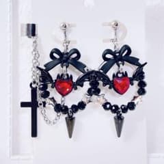 [776] Landmine Mass-Produced Black Lance Red Ring Earrings and Ear Cuffs