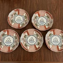 古伊万里 7寸皿｜江戸後期〜明治初期｜染錦 金彩色｜桜の木 唐人