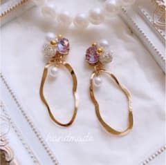 上品×パープル ビジュー ピアス イヤリングのサムネイル