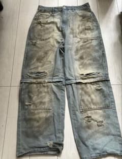 wishforever 2wayビンテージライクダメージダブルニーデニムパンツのサムネイル