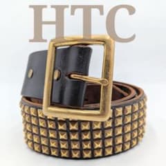 ⭐️HTC⭐️ピラミッド⭐️マルチカラー⭐️ブラックリビルドヴィンテージレザー⭐️30 美品✨HTC ピラミッドスタッズ 4連 レザーベルト ブラック×シルバー