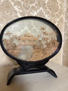 中国伝統工芸品】コルク彫刻 軟木画 置物 楼閣山水風景 ガラスケース