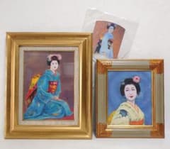 2点】外間正枝 げままさえ 舞妓 帯 元陽展 額入 油絵 絵画 人物画 京都