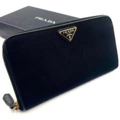 鑑定済み プラダ 長財布 ラウンドファスナー ナイロン レザー 三角