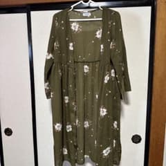 LUNACION 花柄 ロングカーディガン カーキ Lサイズのサムネイル