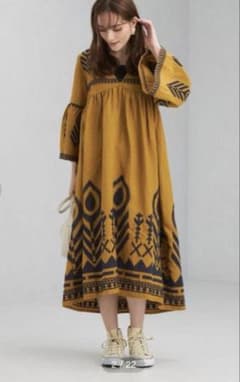 【Greek archaic Kori】美品 リネン ロング七分袖ワンピース