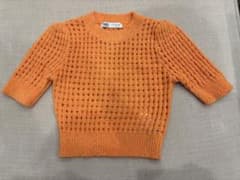 ZARA オレンジ メッシュ編み 半袖ニットのサムネイル