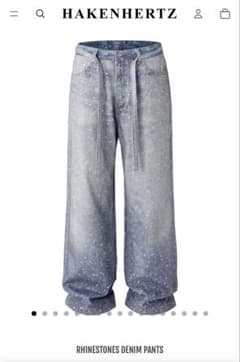HAKENHERTZ Rhinestones Denim Pantsラインスト - メルカリ