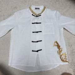 チャイナ風シャツ ホワイト ゴールド刺繍のサムネイル