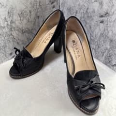 DIANAブラックオープントゥパンプス23.5cm