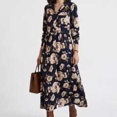 Emsexcite 花柄 ロングシャツワンピース ロングワンピース花柄シャツ　紺のサムネイル