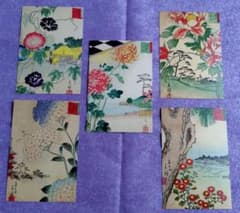 【５枚セット】浮世絵ポストカード｜歌川広重（２代目）菊、寒菊、牡丹、紫陽花、朝顔のサムネイル