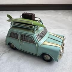 Retro Miniature Car, Light Blue, with Surfboard