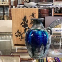 青緑色の陶器花瓶 木箱付き 青銅 - メルカリ