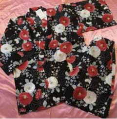 新品　レディース　Lサイズ　甚平　黒　花柄のサムネイル