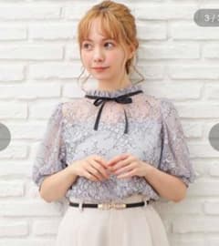 配色レースボウタイ付TOPS半袖のサムネイル