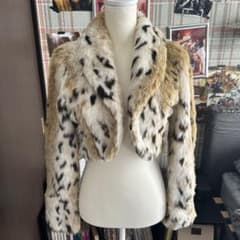 00s y2k ヒョウ柄クロップドファージャケット フェアリーグランジ平成