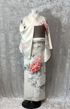 逸品　未使用　訪問着　手描き/紅白牡丹　正絹　肩身丈163 逸品 未使用 訪問着 手描き/紅白牡丹 正絹 肩身丈163 - メルカリ
