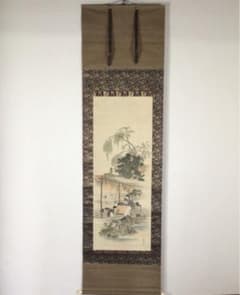 No2196 掛軸 西村芳園 唐人糸繰図 合箱 日本画 古美術 時代 送料無料