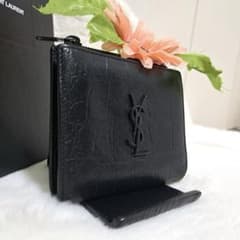 【極美品】サンローラン 長財布 YSL クロコ レザー ブラック カサンドラ ✨極美品✨サンローラン 二つ折り クロコ カサンドラ YSLブラック