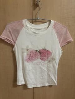 【未開封】半袖Tシャツ チェック柄袖 イチゴモチーフのサムネイル
