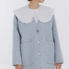 yori】ウールモヘアシャギージャケット ライトブルー ノーカラー v