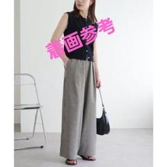 Discoat チェックベルト付タックワイドパンツ グレー Lサイズ