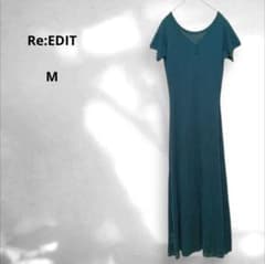 Re:EDIT リエディ　編み 半袖ロングワンピース ダークグリーン M