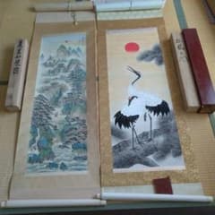 蓬莱仙境図　春渓作？　松鶴図　掛軸２本 蓬莱仙境図 春渓作？ 松鶴図 掛軸2本 - メルカリ