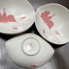 香蘭社　シクラメン　ピンク　小鉢揃　5枚セット　楕円皿　変形鉢　白磁　和食器 香蘭社 シクラメン ピンク 小鉢揃 5枚セット 楕円皿 変形鉢 白磁 和