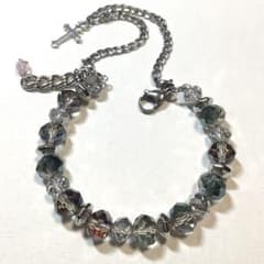 存在感◎ 多面カットビーズ×クロス ブレスレット シルバー系 個性的のサムネイル