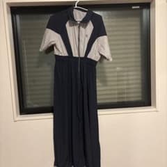 バイカラー 半袖シャツワンピース ロング丈のサムネイル