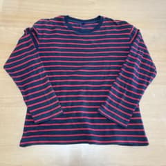 UNIQLO ボーダー 長袖カットソー 140cm ネイビー レッドのサムネイル