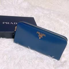 PRADA 長財布 プラダ ブルー 青 ラウンドファスナー ジップ レザー