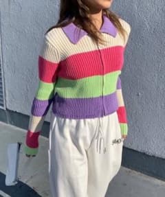 ［SHAGGIE］太ボーダー襟付きリブニットのサムネイル