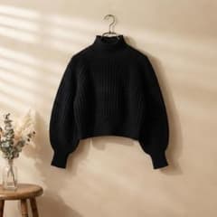 H&M(M)セーター/黒/無地/レディース/ハイネック/長袖/ショート丈