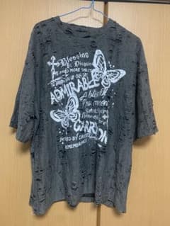 ダメージ加工 Tシャツ 蝶々プリント グレー Lのサムネイル