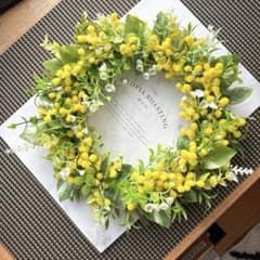 ミモザとグリーンの春リースNO7＊ ミモザリース グリーンリース 玄関