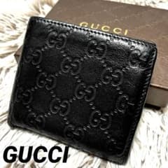 GUCC グッチ シマ 本革 ブラック 二つ折りメンズ 財布 ITALY製のサムネイル
