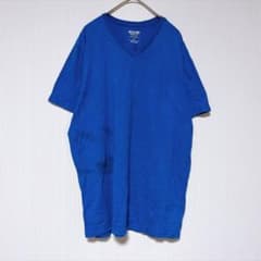 모시모 무지 반소매 T 셔츠 V 넥 L 파랑 면혼 캐주얼 데일리