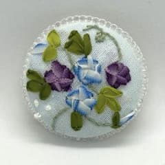 朝顔 リボン刺繍 ブローチ 花 ハンドメイド 水色 夏 フラワー