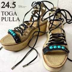 Toga Pulla platform sandals, lace-up, wood sole, size 24.5