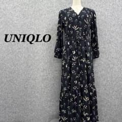 UNIQLO 플로랄 패턴 맥시 원피스 허리 리본 블랙 S 헌 옷