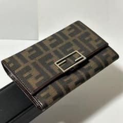 FENDI ズッカ FF Wホック キャンバス レザー 長財布 ブラウン - メルカリ