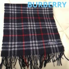 バーバリー カシミヤ ウール マフラー ノバチェック ネイビー ブルー