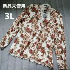 ３L 花柄 長袖 トップス レディース カットソー シャツ Vネック