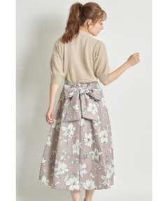 トッコクローゼット☆ウエストりぼん付きフラワープリントタックフレアスカートのサムネイル
