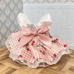 チェリーチェック柄ワンピース 11cmぬい服のサムネイル